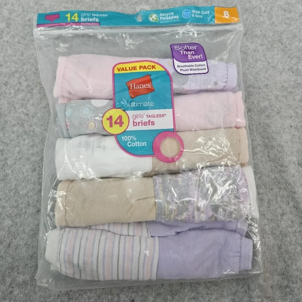 Hanes Girls' Tagless Briefs Multicolor 10 Pairs‎ Size 8